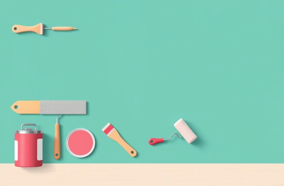 Outils de peinture disposés dans l'ordre des étapes du chantier