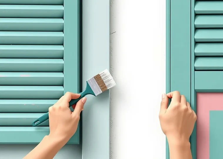 Mise en peinture au pinceau de volets et d'encadrements en bois
